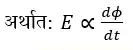 प्रेरित विद्युत वाहक बल (E) चुंबकीय फ्लक्स में होने वाले परिवर्तन की दर के समानुपाती होता है।